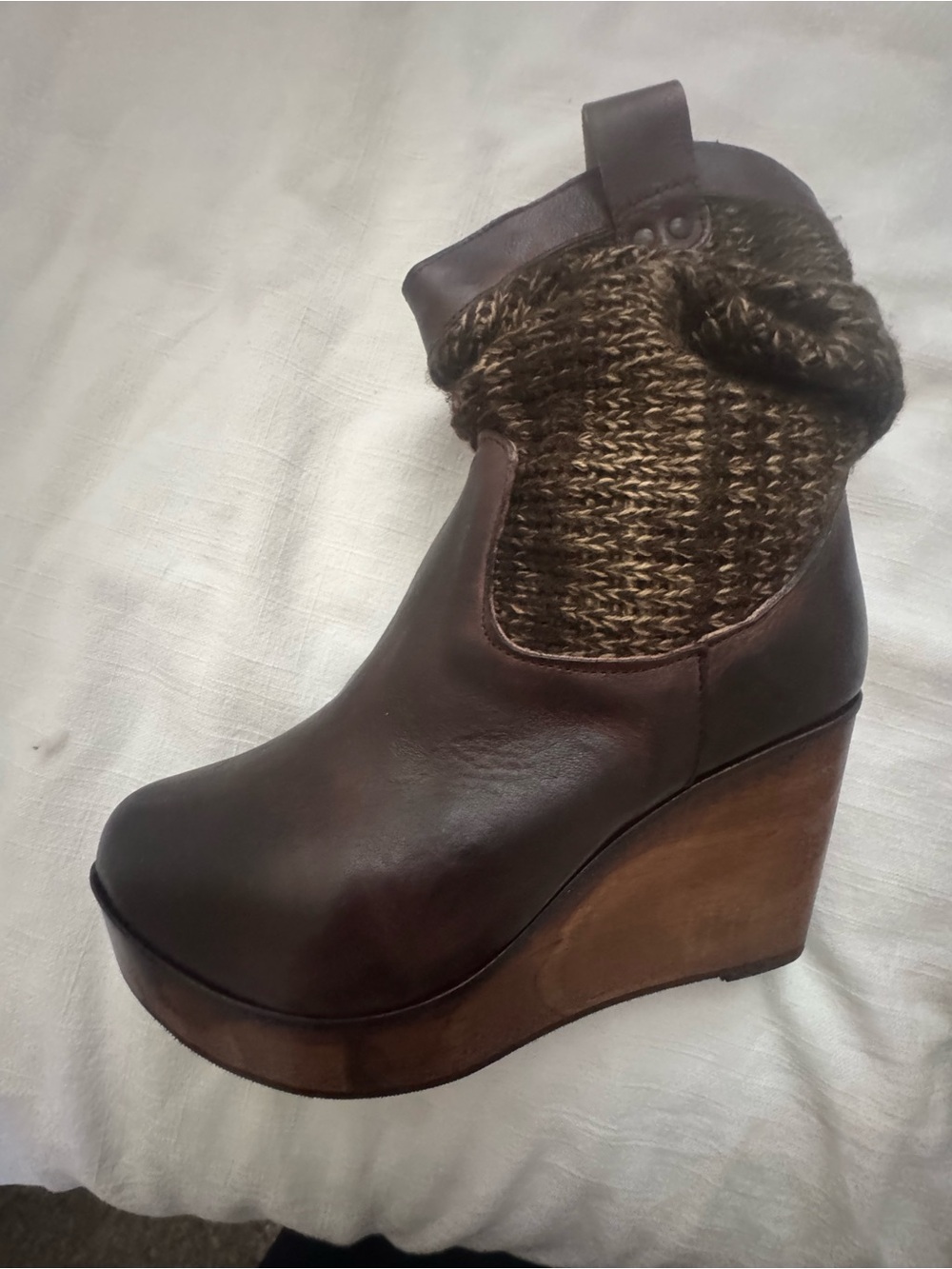BED STU BRAND NEW Women’s Teak Rustic Brown Leather Knit Cuff Wedge Boot